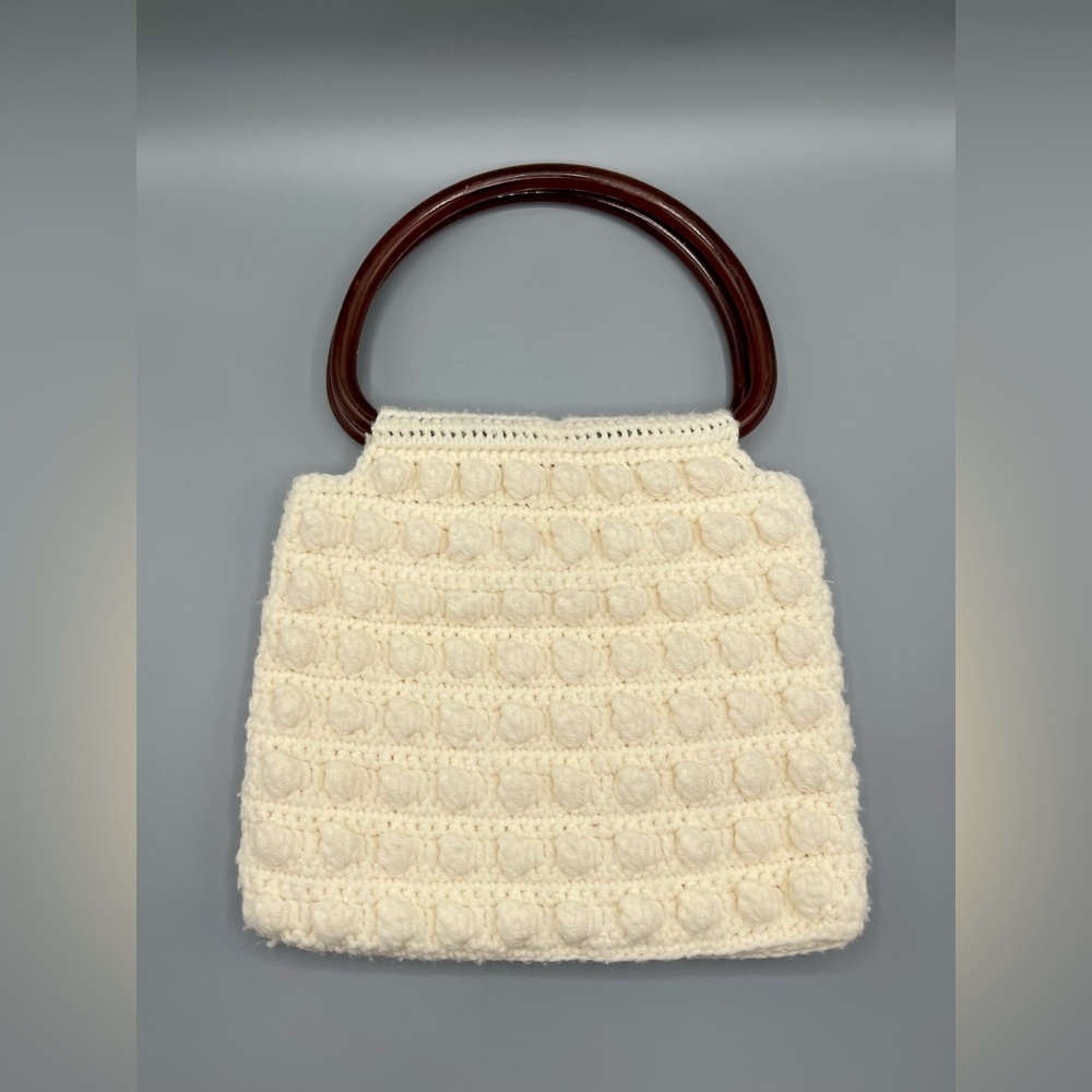 Vintage Ivory Cream Crochet Knit Handbag